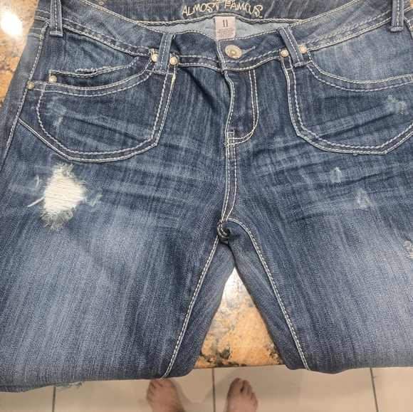 Y2K Almost Famous Women's High Rise Distressed Blue Jeans, Exelent Condition - Picture 1 of 7